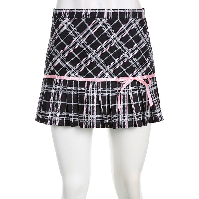 Low Waist retro Plaid Pleated mini Skirt