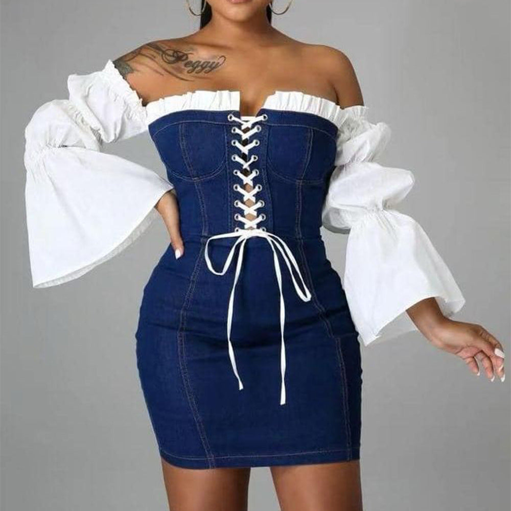 Denim Off-the-shoulder Skinny Hip Skirt dress