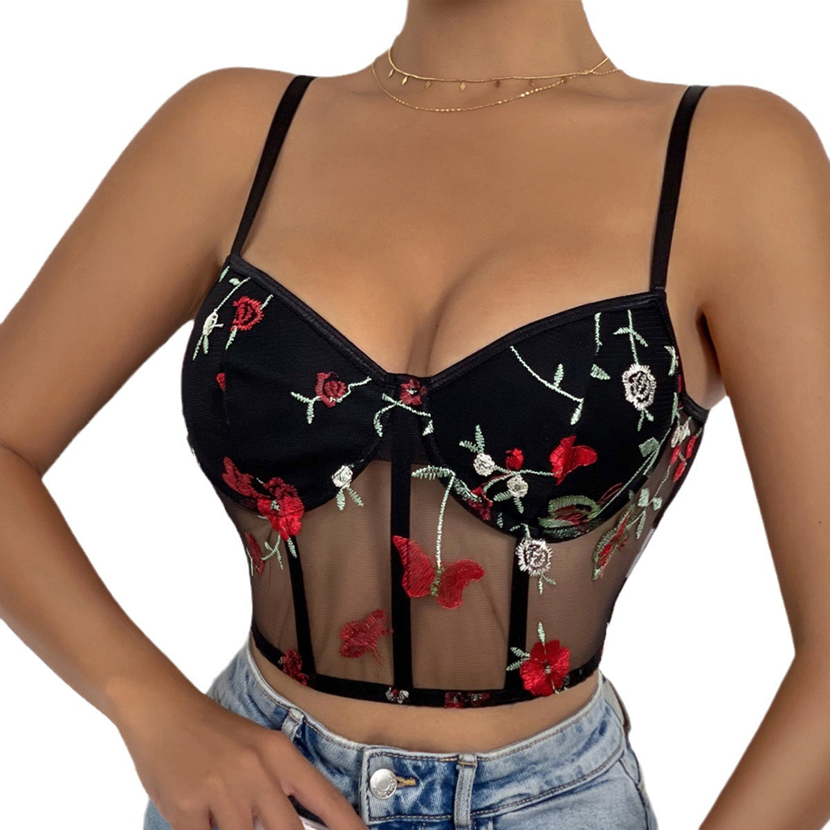 Date night Mesh Bare Midriff Slim Fit Sling Top