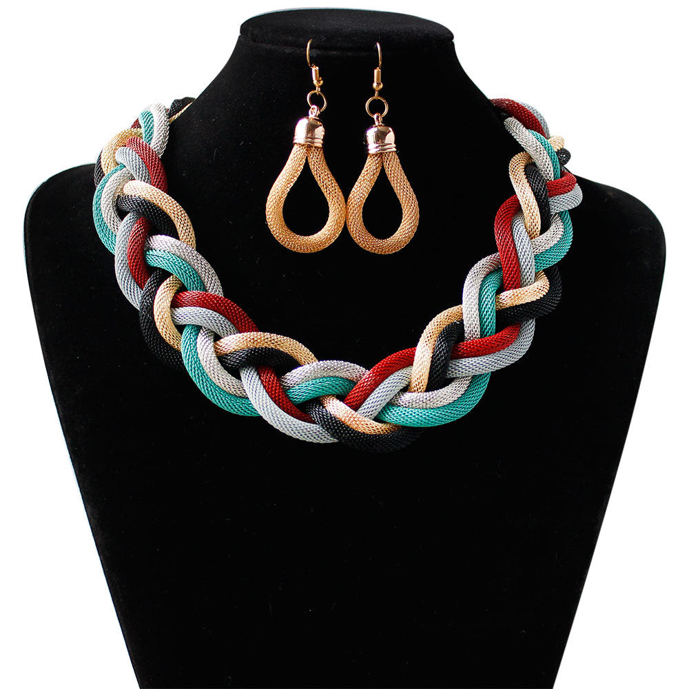 Cute Hand-woven rope necklace chain and earring set