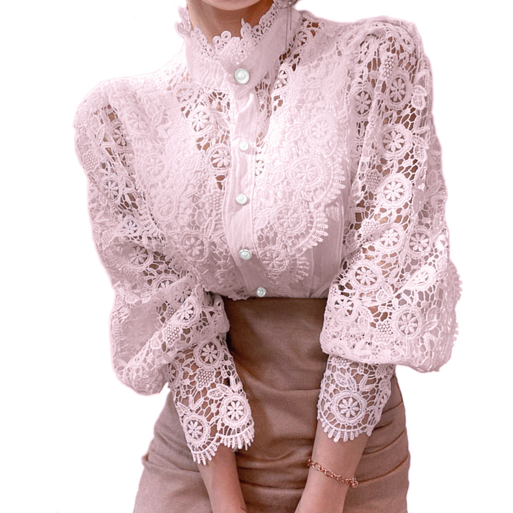 Bella Lace Pearl Button Top - girl season boutique