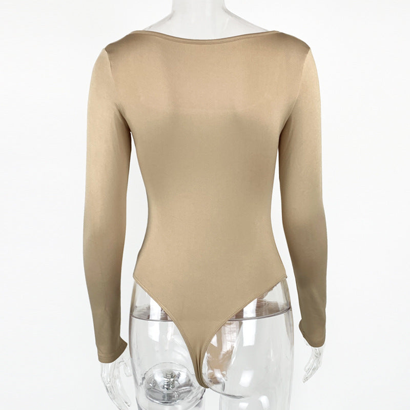 Velvet Padded Bottoming Shirt Women's Tight Long Sleeve Square-neck Jumpsuit