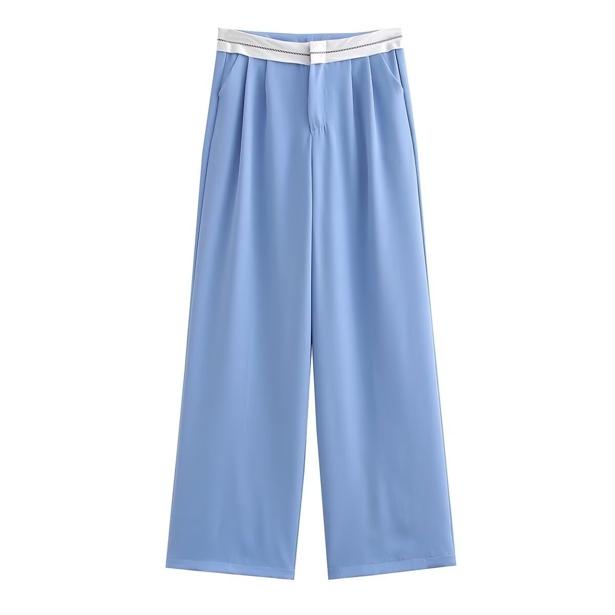 Multi-color High Waist Straight Solid Color Contrast Color Casual Trousers