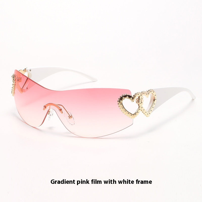 One-piece Fashion Heart-shaped Rimless Sunglasses