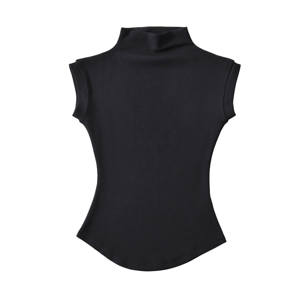 Women's Half Turtleneck Ant Waist Sleeveless Top