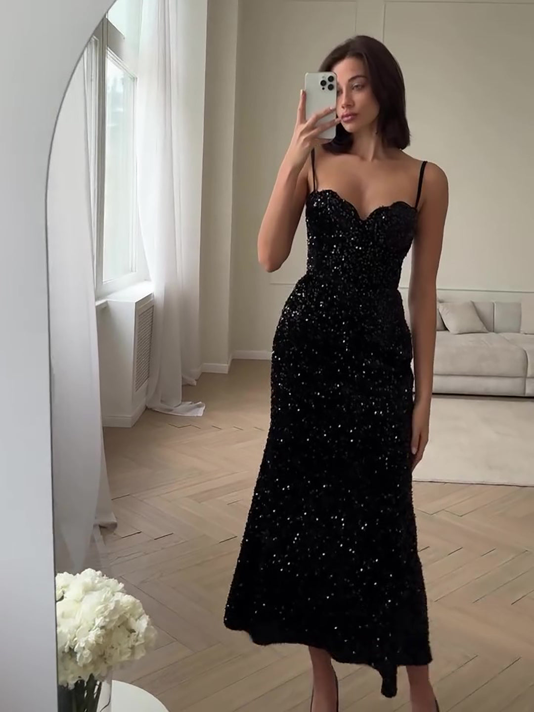 Strappy Black Sequin Dress