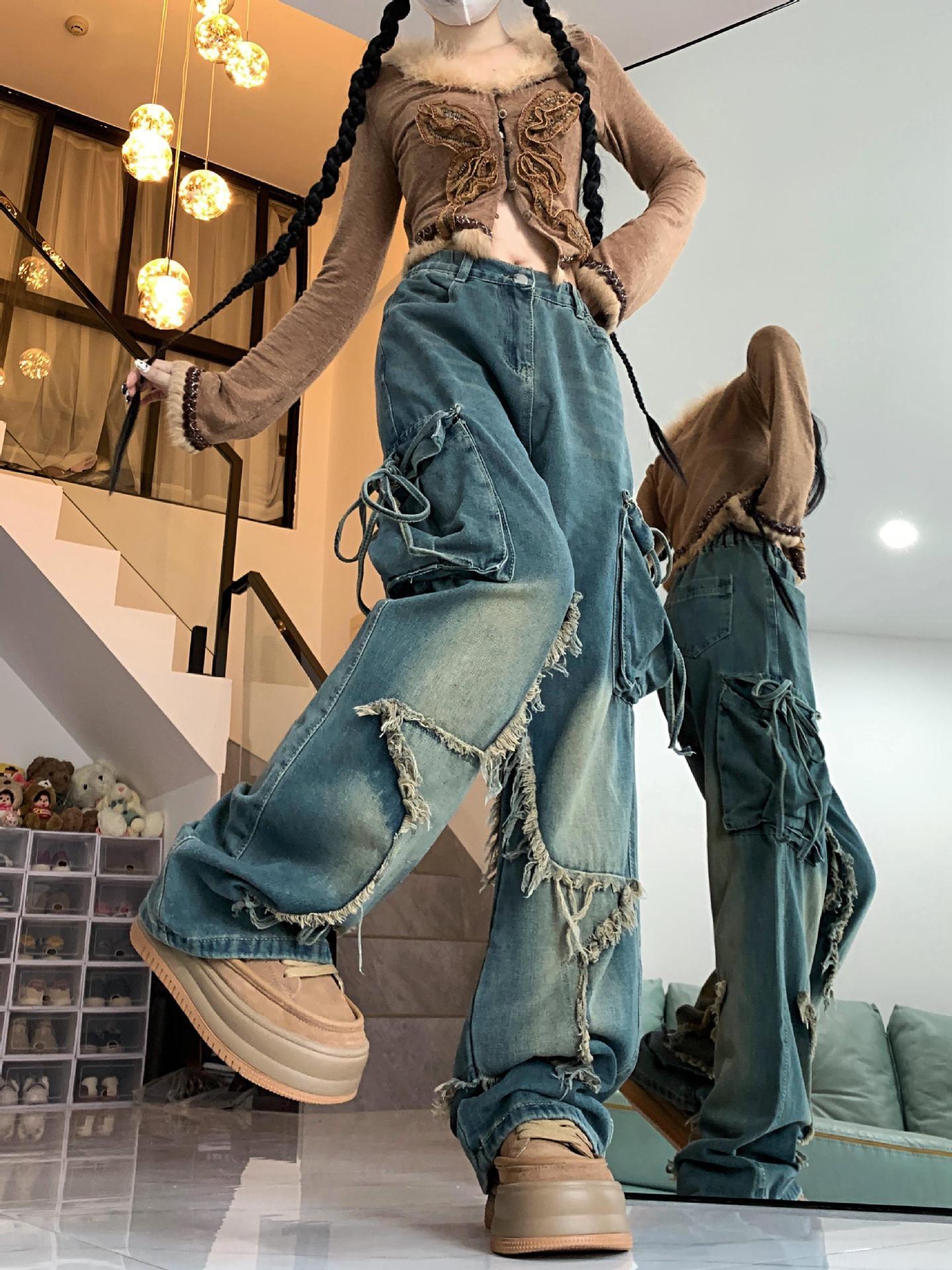 Retro Five-pointed Star Loose-fitting Slimming Denim Pants