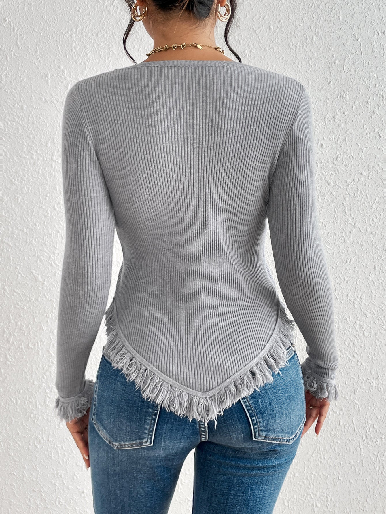 European And American Autumn And Winter Ins Style Simple Solid Color Big Neckline Tassel Pullover Knitted Sweater