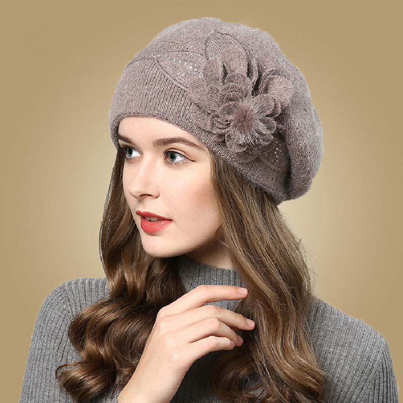 Autumn Winter All-match Rabbit Fur Knitted Woolen Cap Women