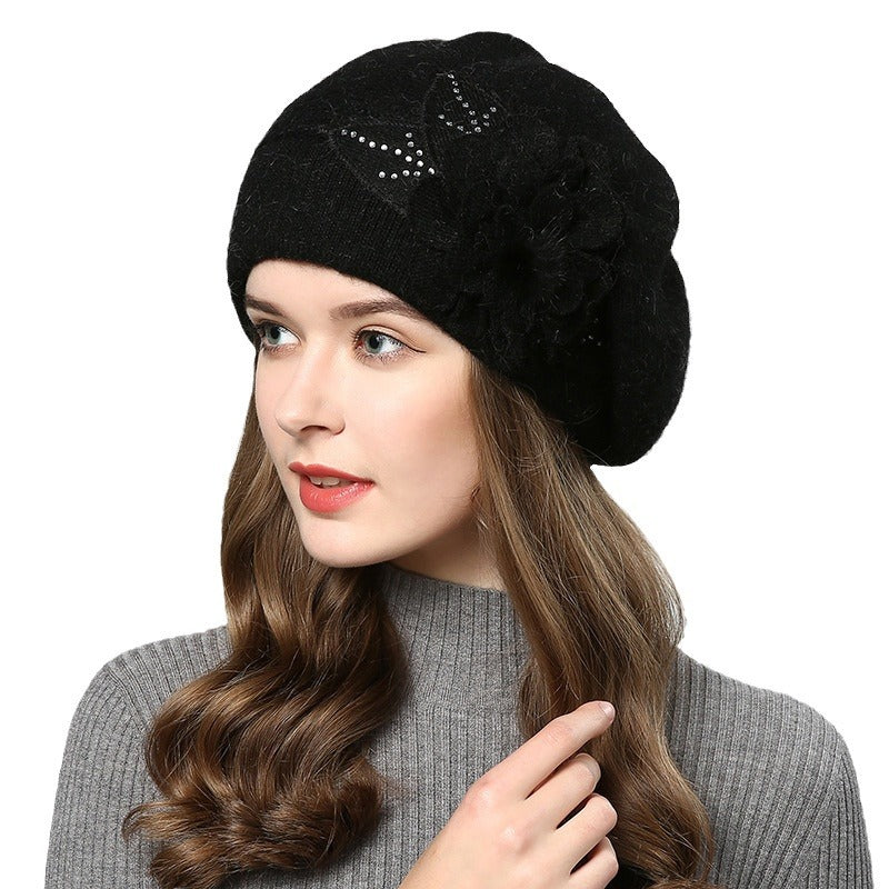 Autumn Winter All-match Rabbit Fur Knitted Woolen Cap Women