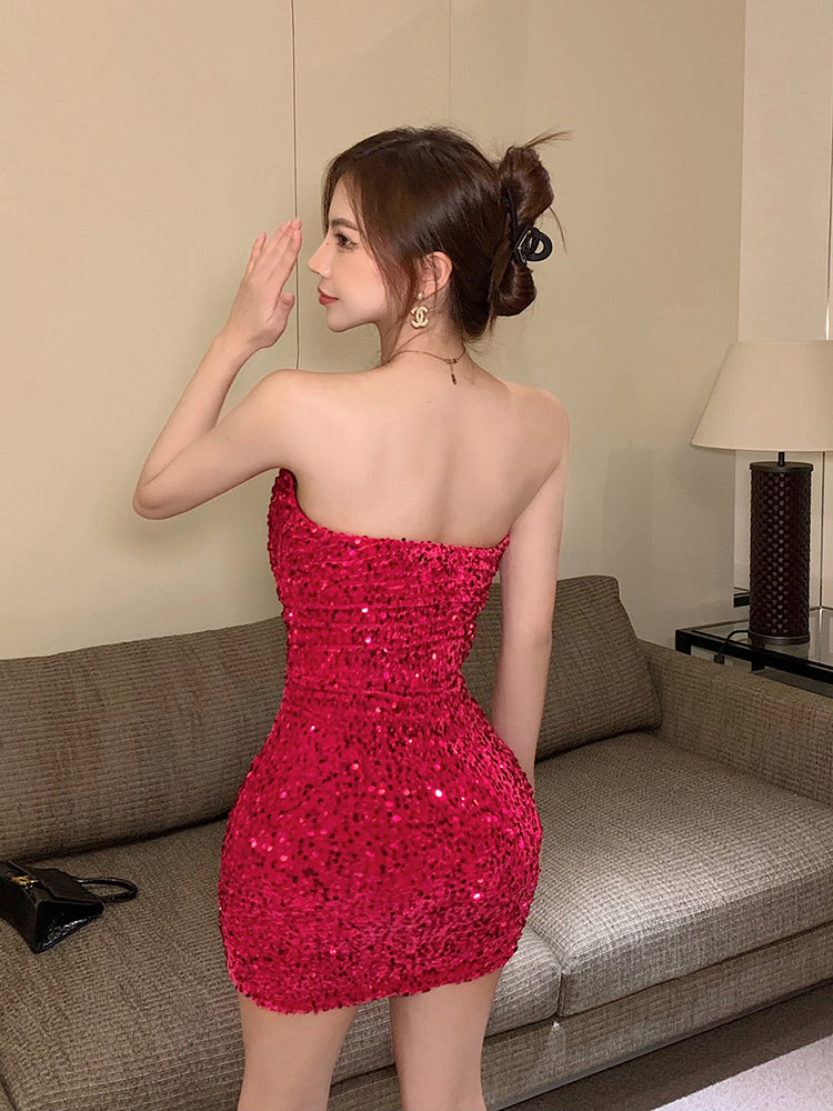 Women's Red Sequined Dress Birthday