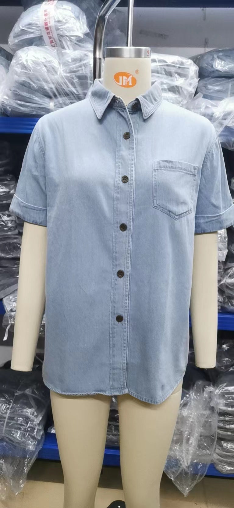 Slimming Thin Denim Short-sleeved Shirt Casual Top