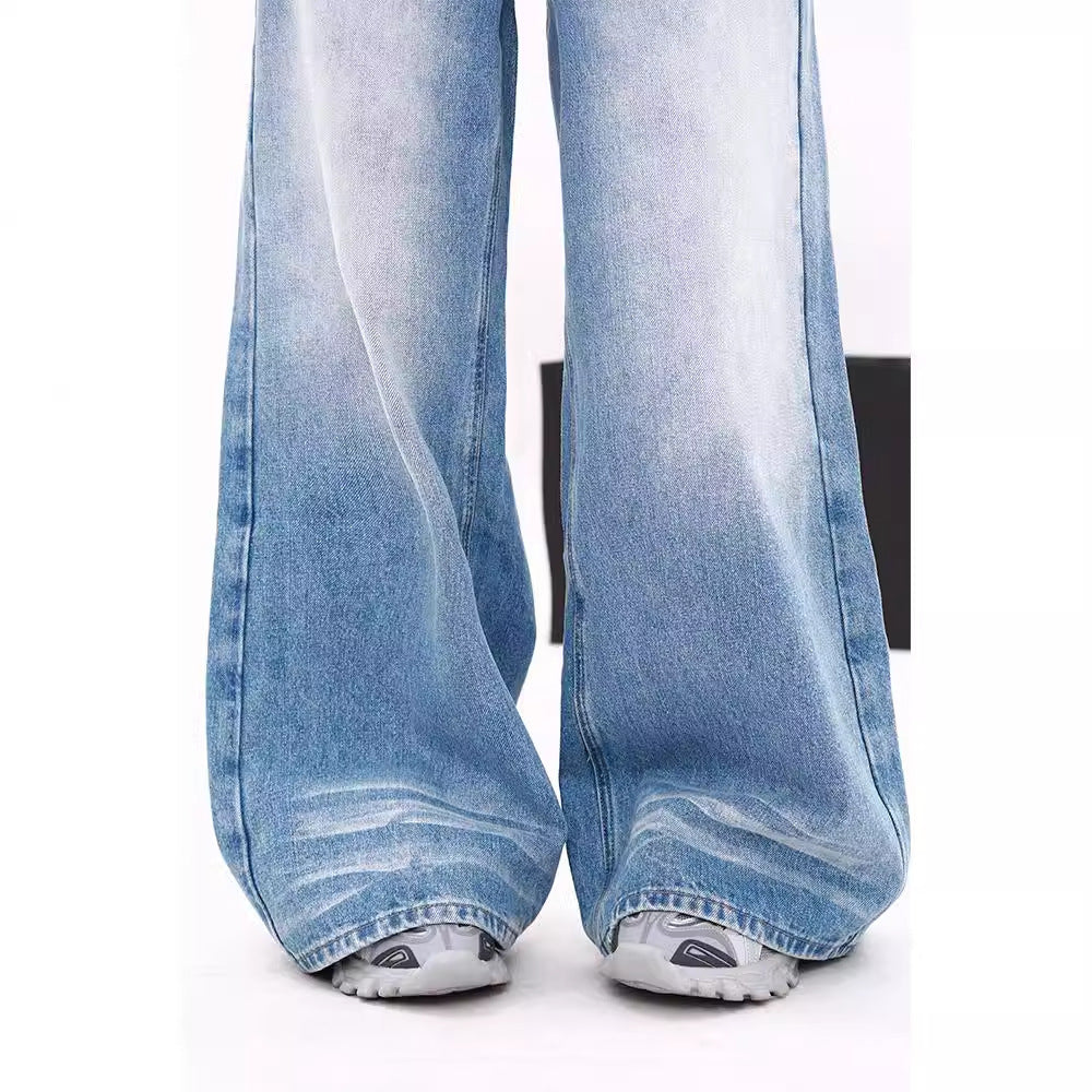 Narrow High Waist Straight Mop Denim Pants