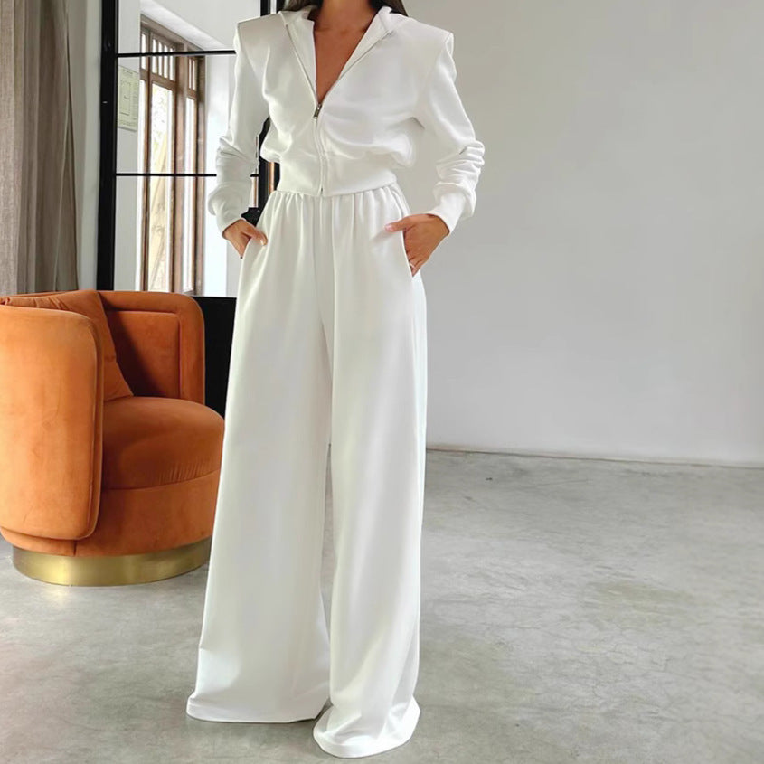 Hooded Sweatshirt Wide Leg Pants Suit