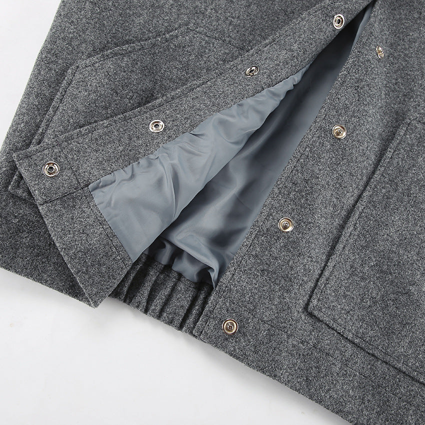 Gray Woolen Coat Graceful Stand Collar