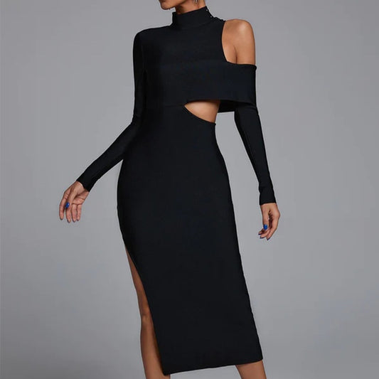 Women's Clothing Long Sleeve Turtleneck Off-the-shoulder Long Dress