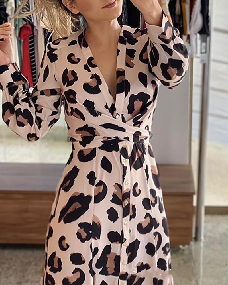 She Leopard print Long Sleeve fashion Dress