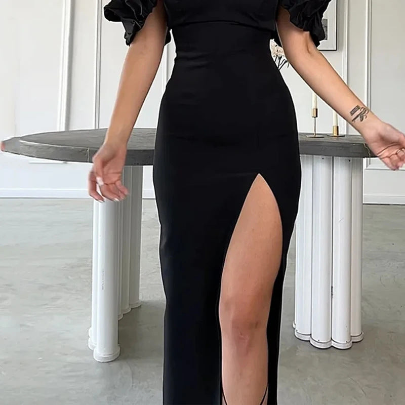 Fashionable With Side-slit Solid Color Dress