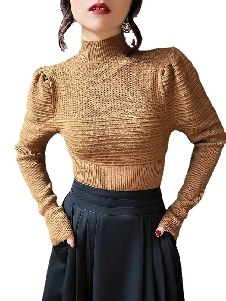 Half Turtleneck Slimming Puff Sleeve Sweater