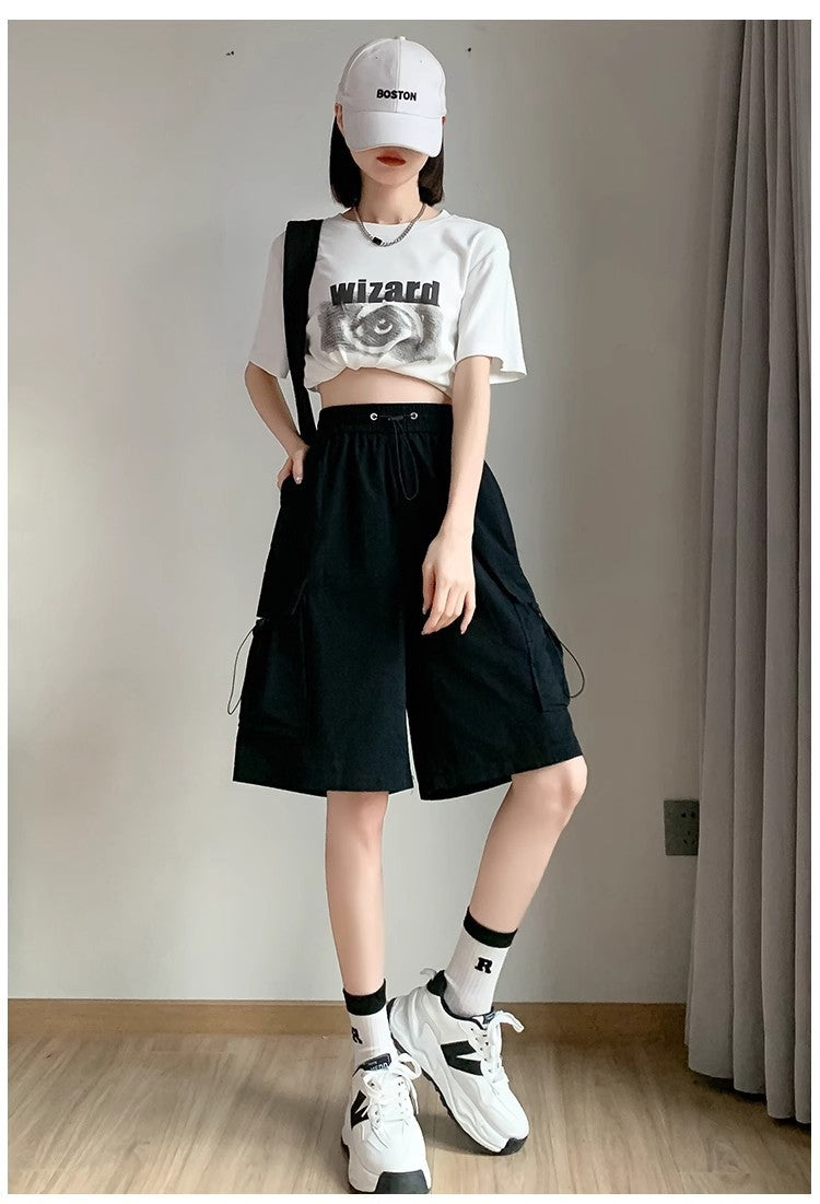 Casual Sports Loose Wide Leg Middle Pants