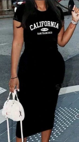 Casual Short Sleeve Crew Neck Bodycon Mid-Length Dress