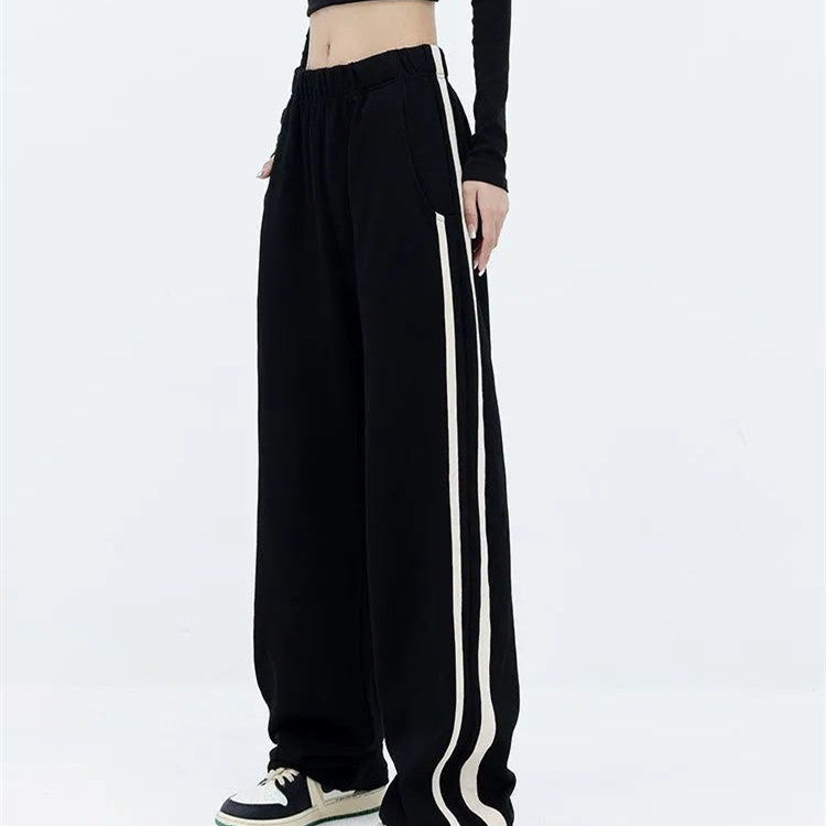 Women's Fashionable Simple Side Striped Loose High Waist Casual Pants