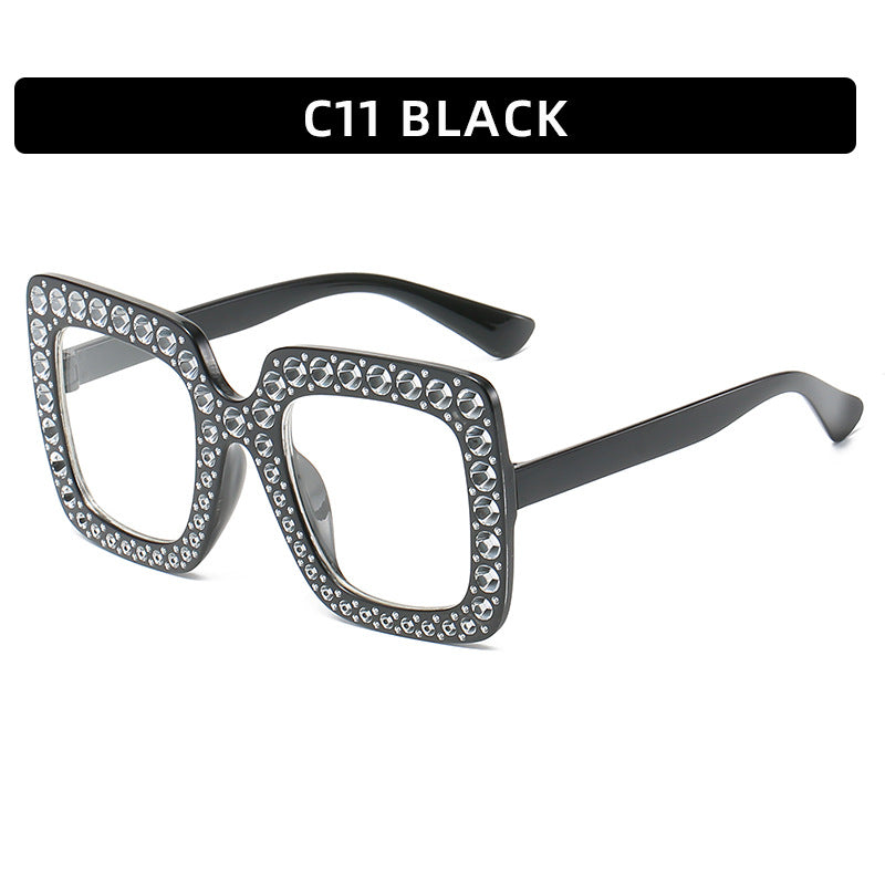 Large Square Frame Rhinestones Sunglasses