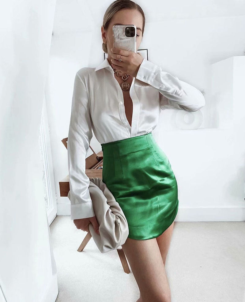 Women's Silk Satin Texture Mini Skirt