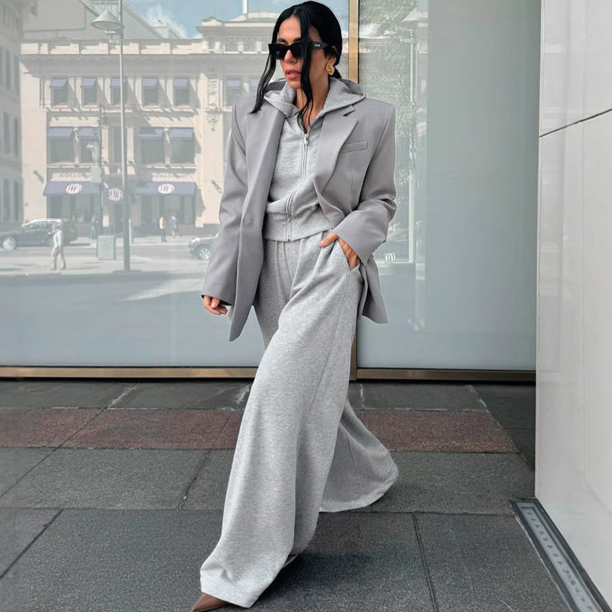 Hooded Sweatshirt Wide Leg Pants Suit