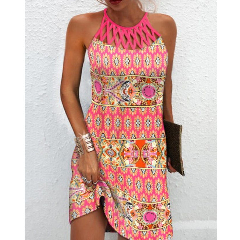 Fashion Print Dress Casual Halterneck Dress For Women Summer Fashion