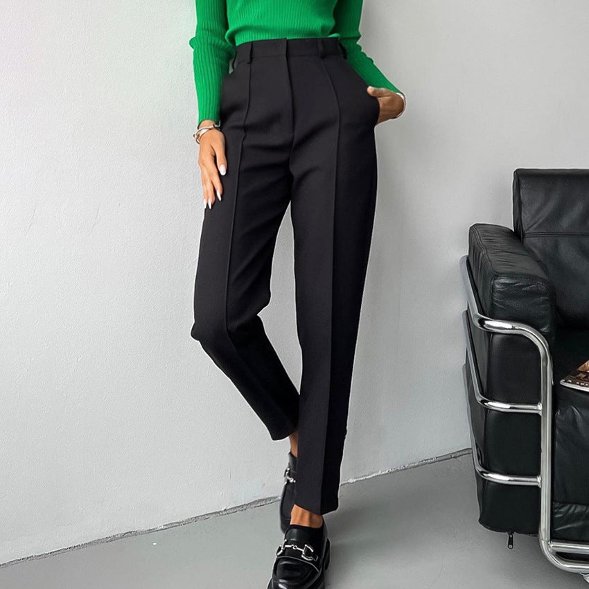 European And American Fashion High Waist Trousers Slim Fit