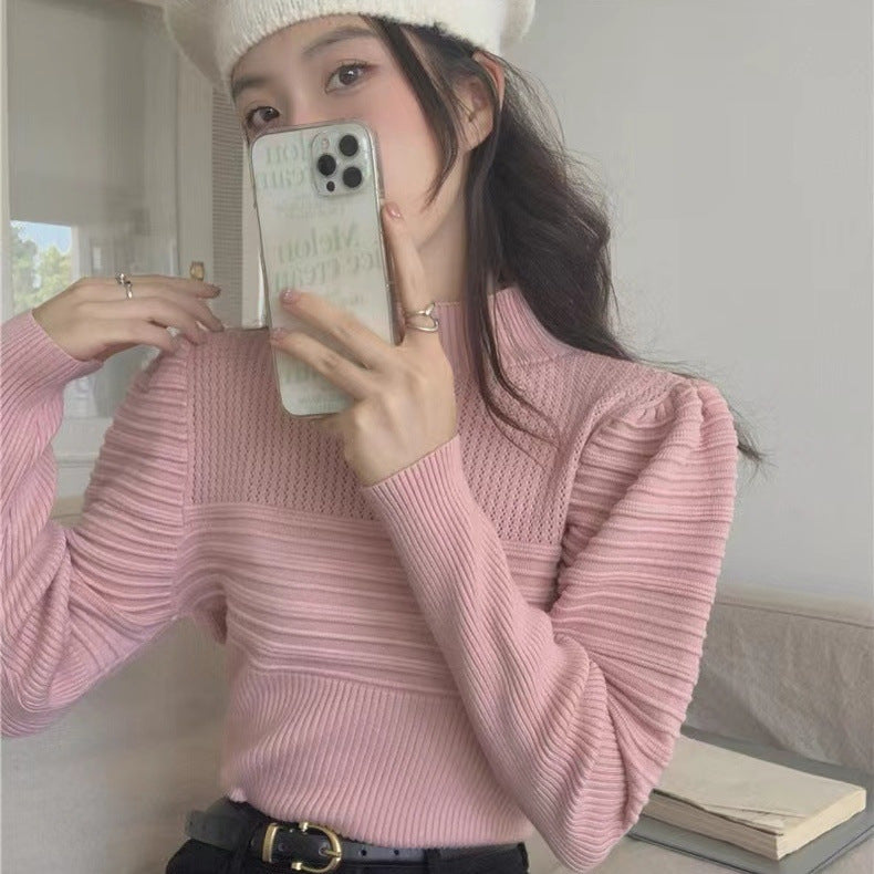 Half Turtleneck Slimming Puff Sleeve Sweater