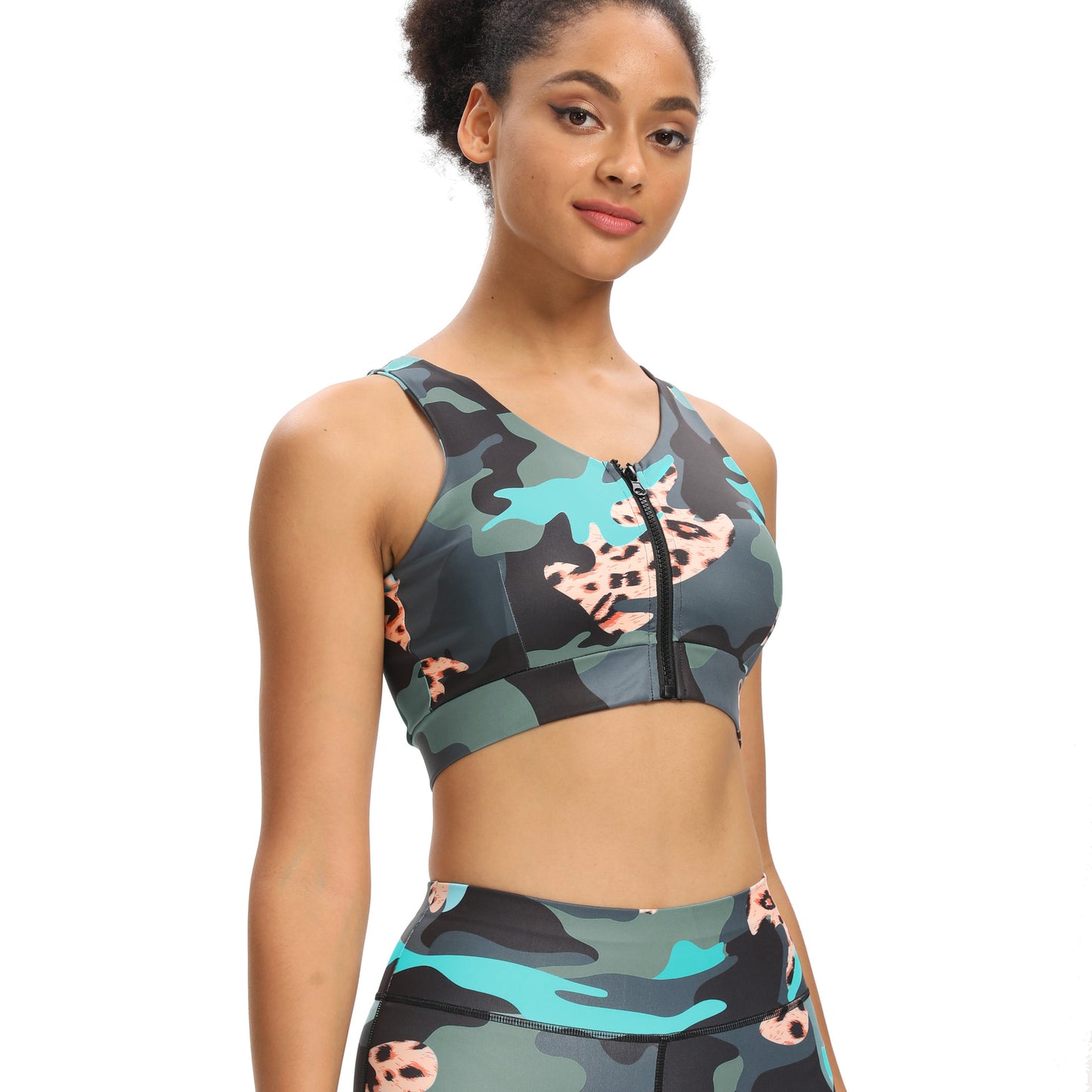 Women's Fashion Camouflage Print Yoga Pants Undershirt Set