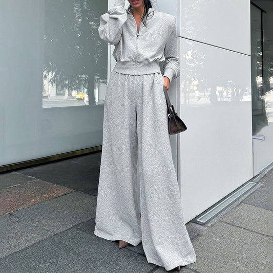 Hooded Sweatshirt Wide Leg Pants Suit