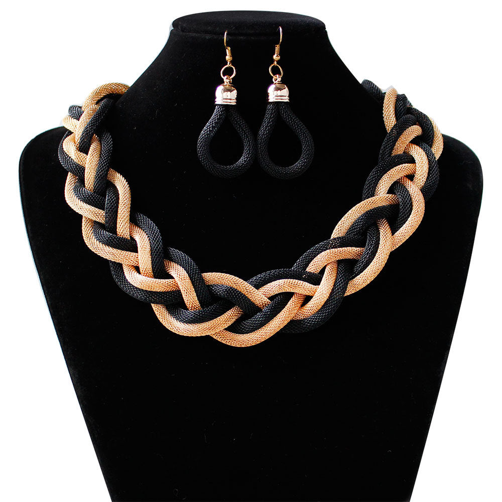 Cute Hand-woven rope necklace chain and earring set