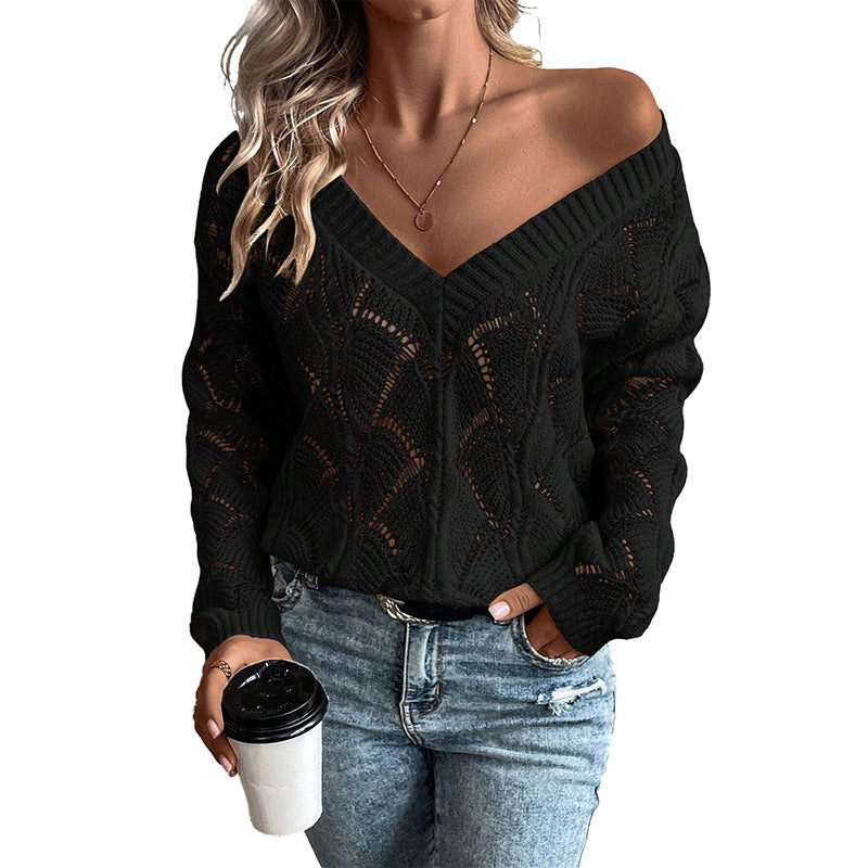 Fashion Hollowed-out Knitted Pullover Top