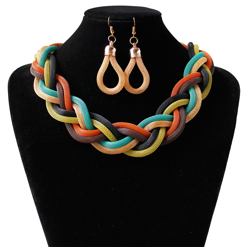 Cute Hand-woven rope necklace chain and earring set