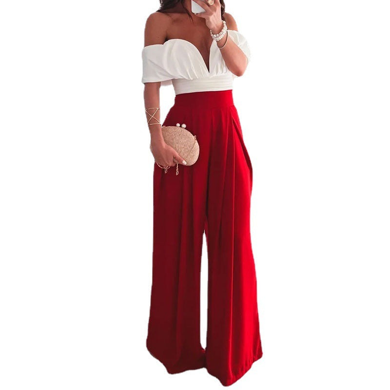 Bella Summer Sexy Off-shoulder Top and Wide-leg Trousers set