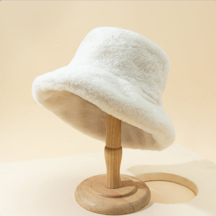 Thickened Plush And Minimalist Imitation Rabbit Hair Basin And Sweet Female Bucket Hat