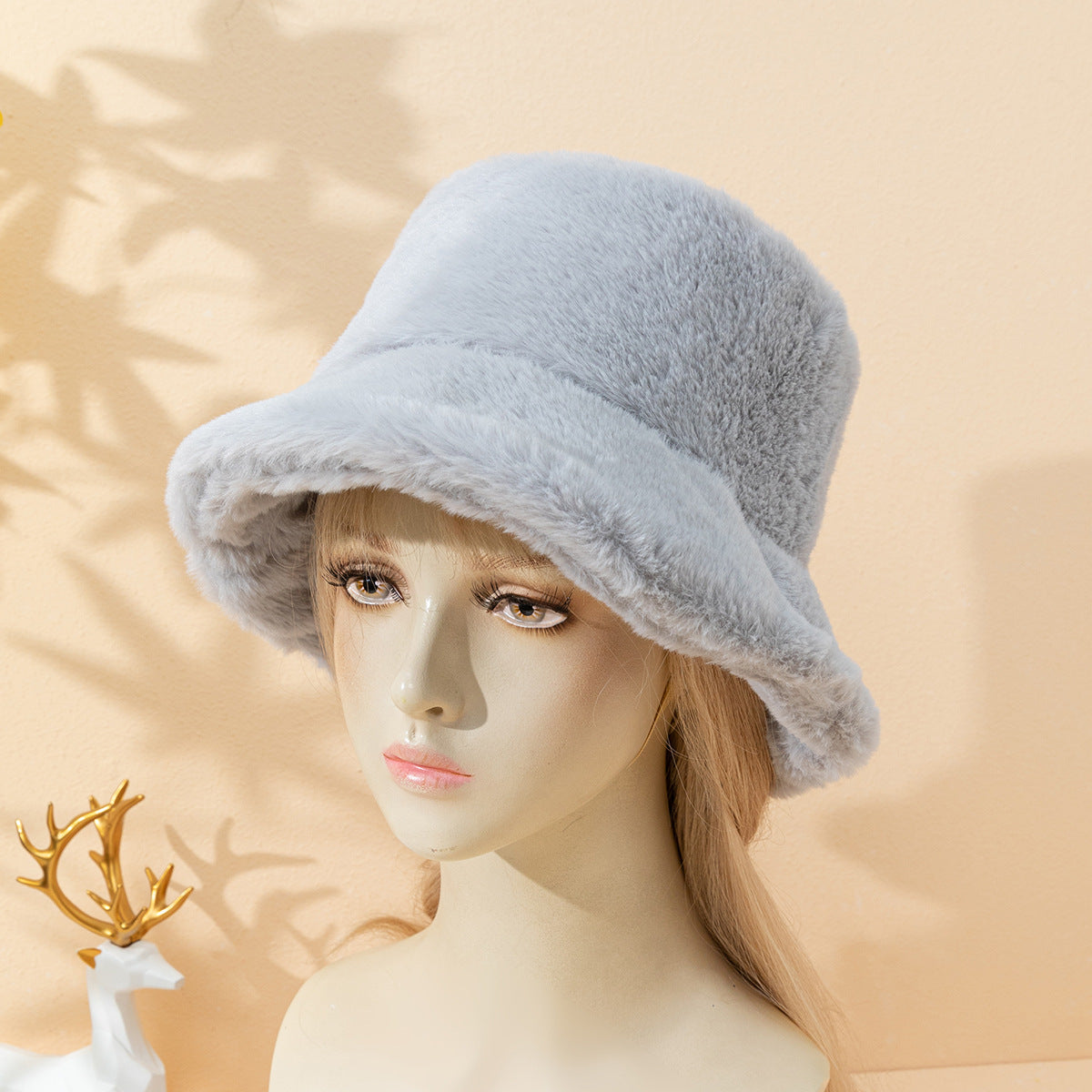 Thickened Plush And Minimalist Imitation Rabbit Hair Basin And Sweet Female Bucket Hat