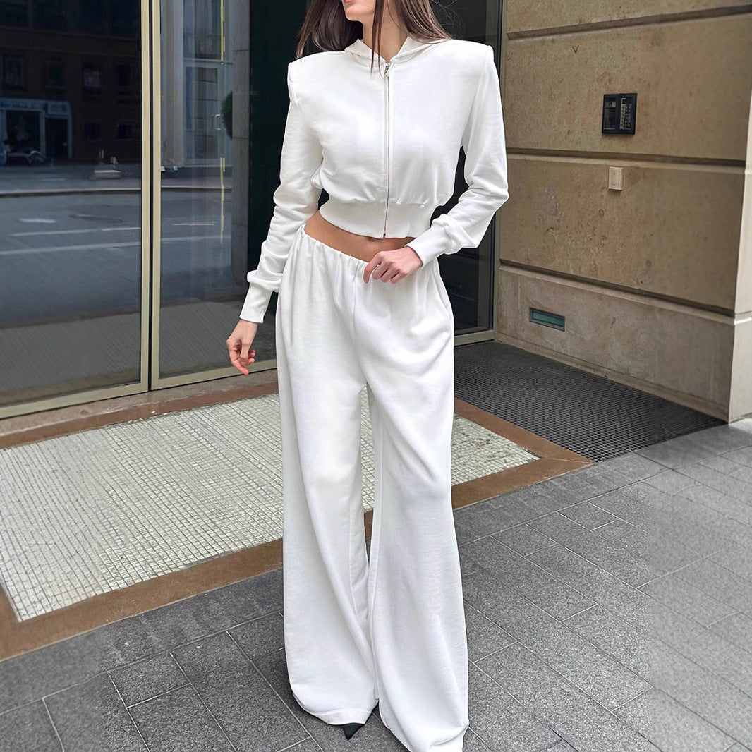 Hooded Sweatshirt Wide Leg Pants Suit