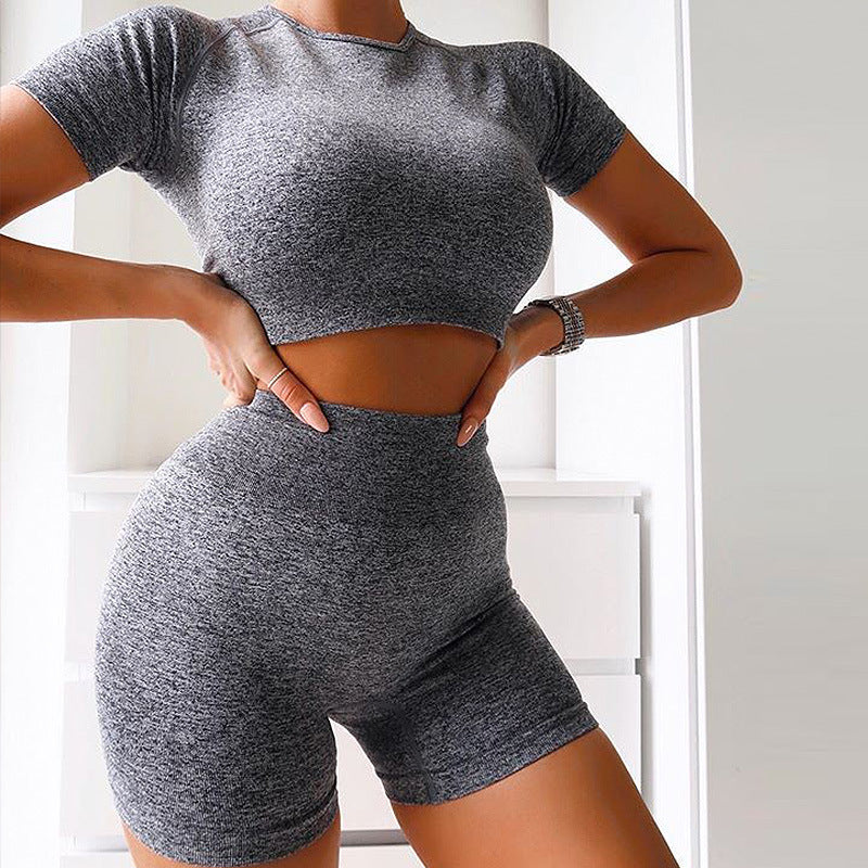 Fashion Simple Women's Yoga Shorts and shirt Short Sleeve Suit