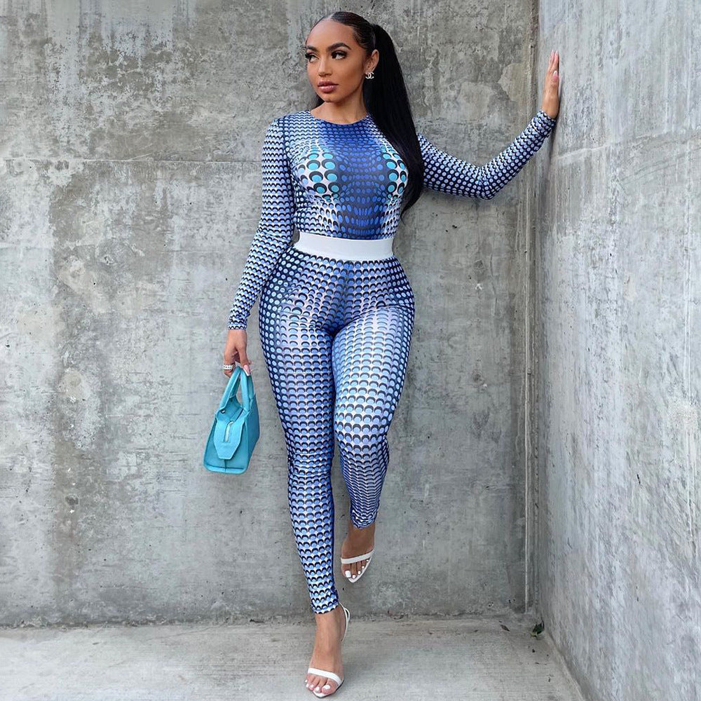 Fashion Skinny printed Athleisure Two Piece Set