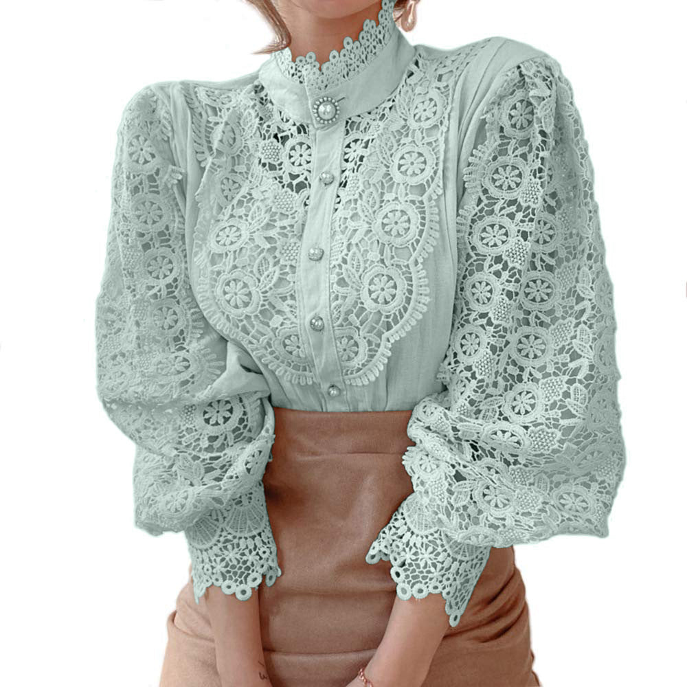 Bella Lace Pearl Button Top - girl season boutique