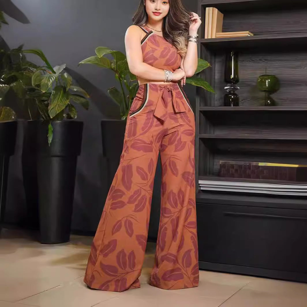 Women's Fashion Printing Contrast Color Casual Suit