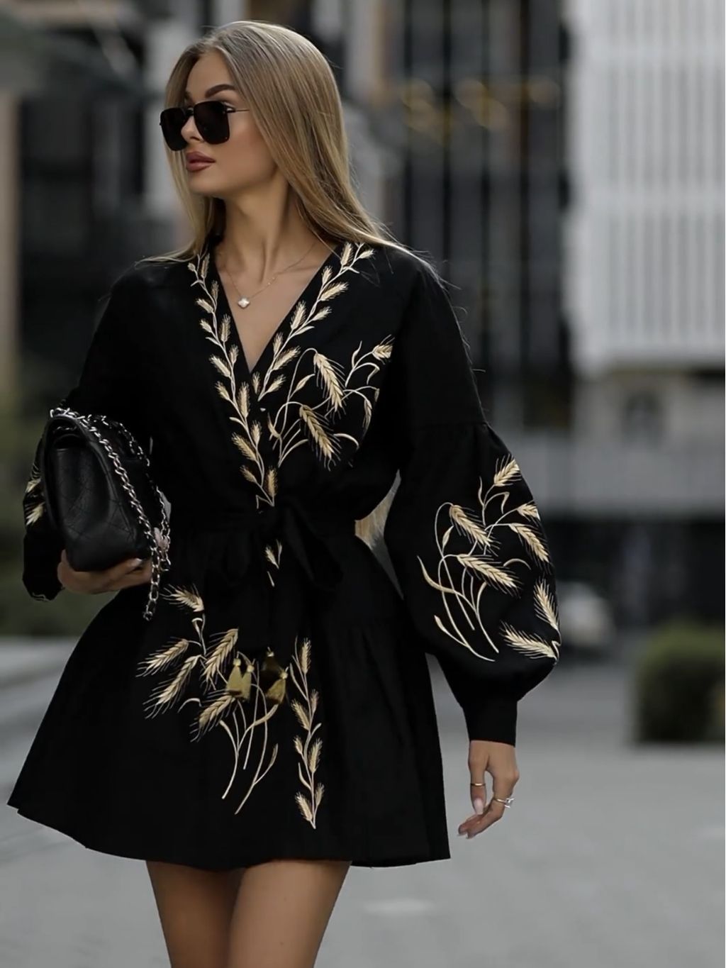 Baller Fashion Printed Wide Hem Long Sleeve Dress