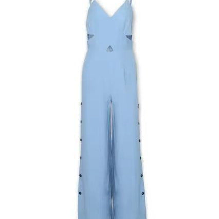 SLeeveless Hollow-out Camisole High Waist Slim Solid Color Jumpsuit