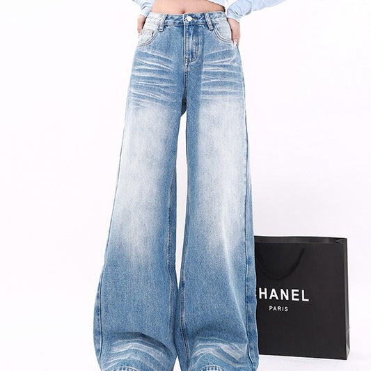 Narrow High Waist Straight Mop Denim Pants