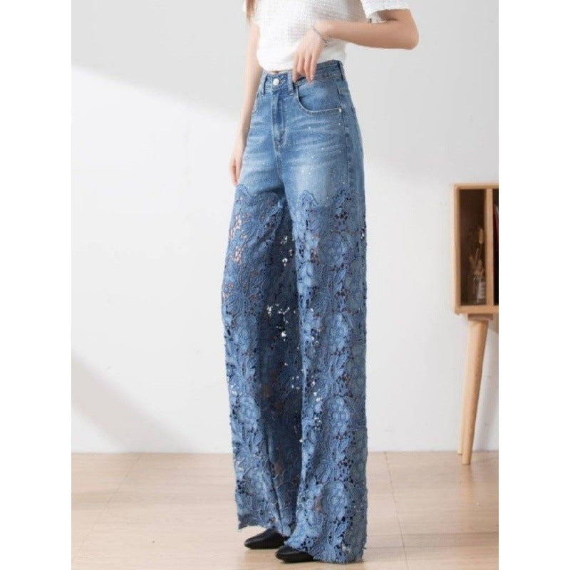 Cinderella Women's Stitching High Waist Wide Leg Pants