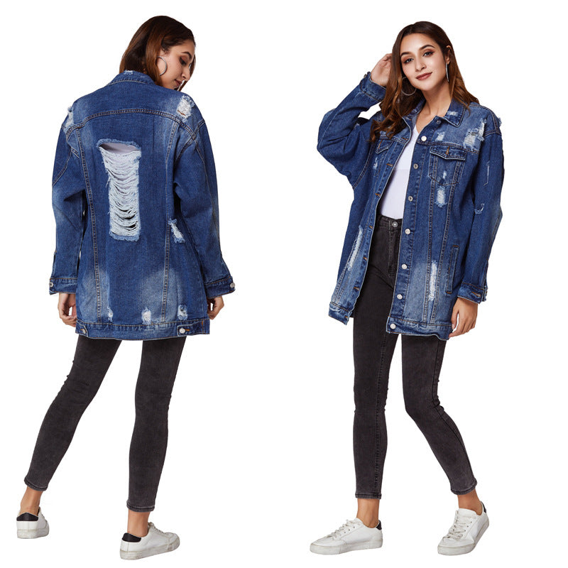 Denim Women's Water Washed Hole Coat